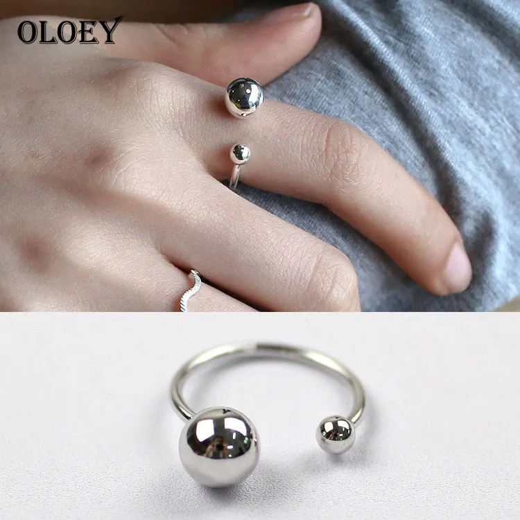 OLOEY,, настоящее 925 пробы, серебряные кольца для женщин, регулируемая форма шарика, винтажный стиль, кольцо на палец для девочки, новинка, YMR067