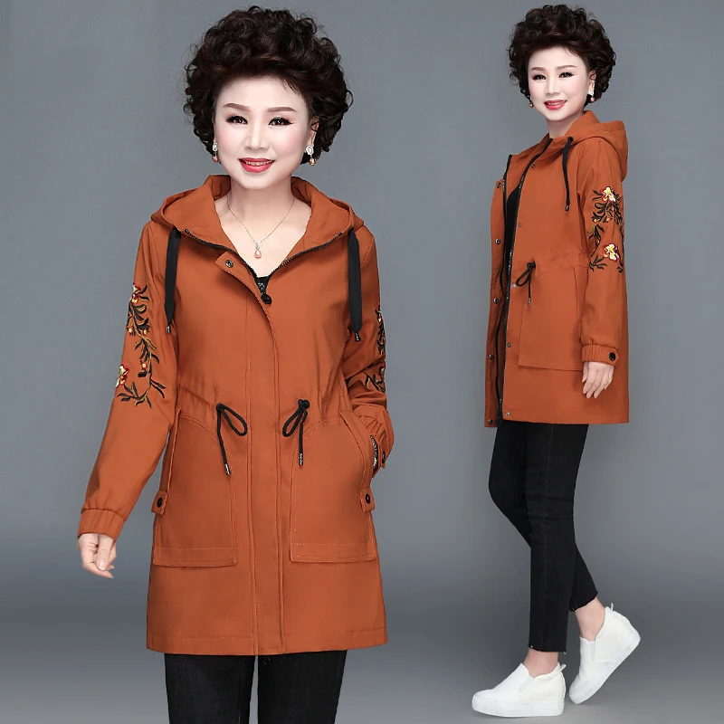 Billig 2020 neue Frühling Herbst Plus Größe Lose frauen Kleidung Stickerei Mit Kapuze Jacke Baumwolle Beiläufige Lange Windjacke Mantel Weibliche v820