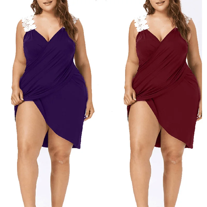 

Plus Size Cross Strap Beach Dress Women Summer Lace Swimwear Cover Up Strap Crochet Beach Pareos Sexy Solid Bathing Suit M50