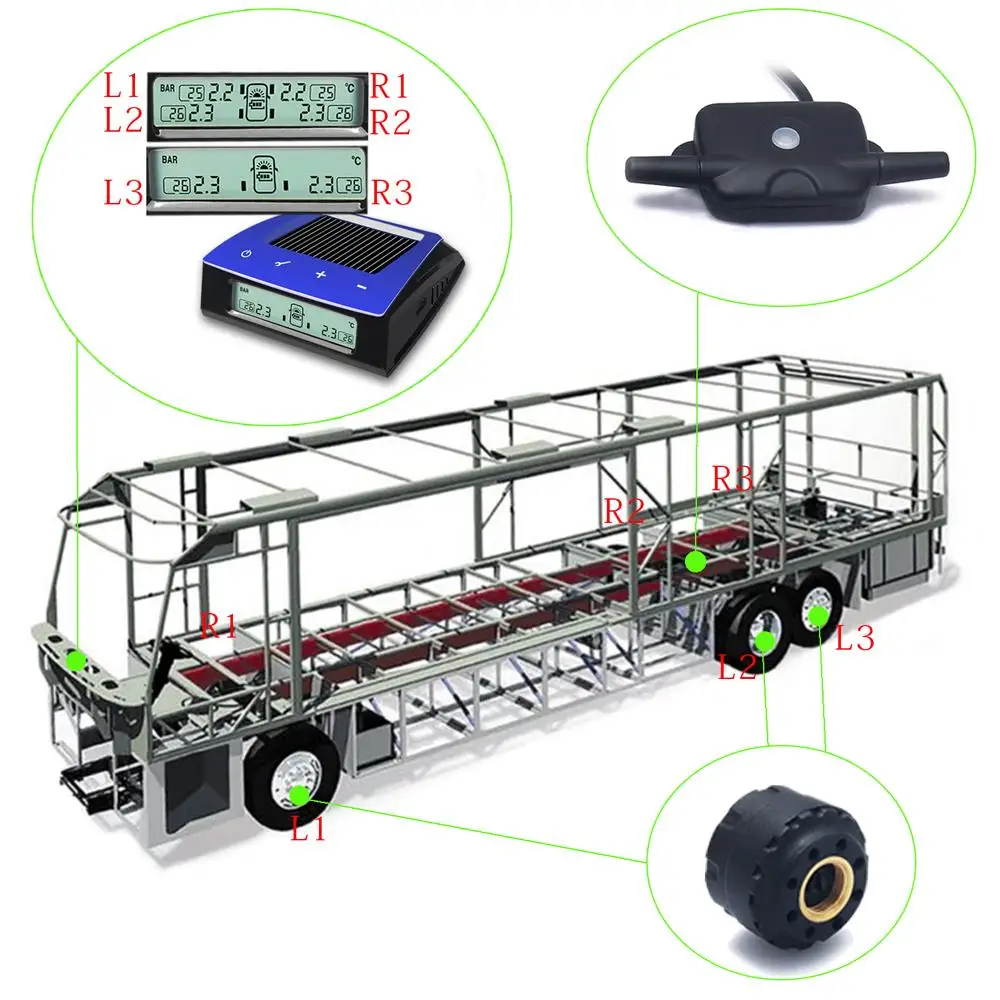 RV Trailer Car Solar TPMS Tire Pressure Monitoring System 6 Sensor LCD Display