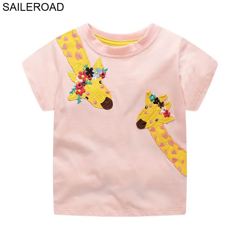 SAILEROAD/футболки для девочек с аппликацией жирафа; детская одежда; топы для девочек с единорогом; детская одежда с короткими рукавами; camiseta nina - Цвет: 6255 same picture