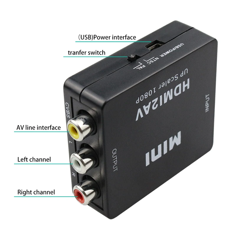 1080P Mini HDMI к VGA RCA HDMI2AV композитный адаптер конвертер с 3 5 мм аудио кабелем VGA2AV / CVBS +