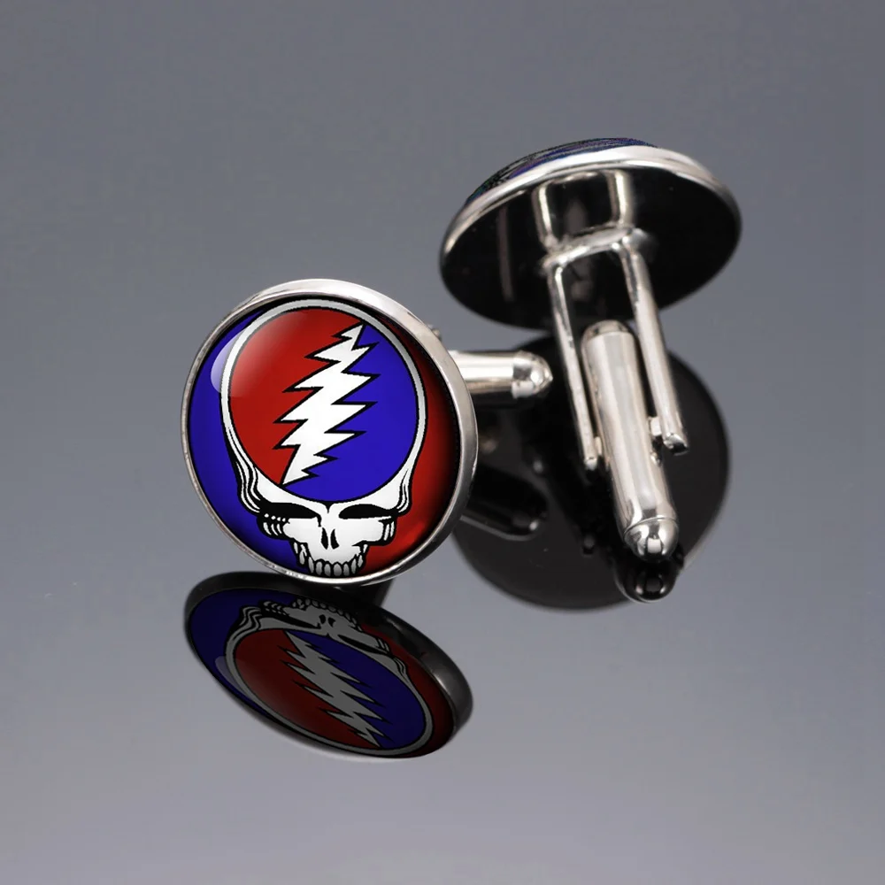 

1 pair Sugar Rock Skull Theme Cufflink 18mm Glass Charms Silver Plated Copper Based Multi Customized Pattern XK0016