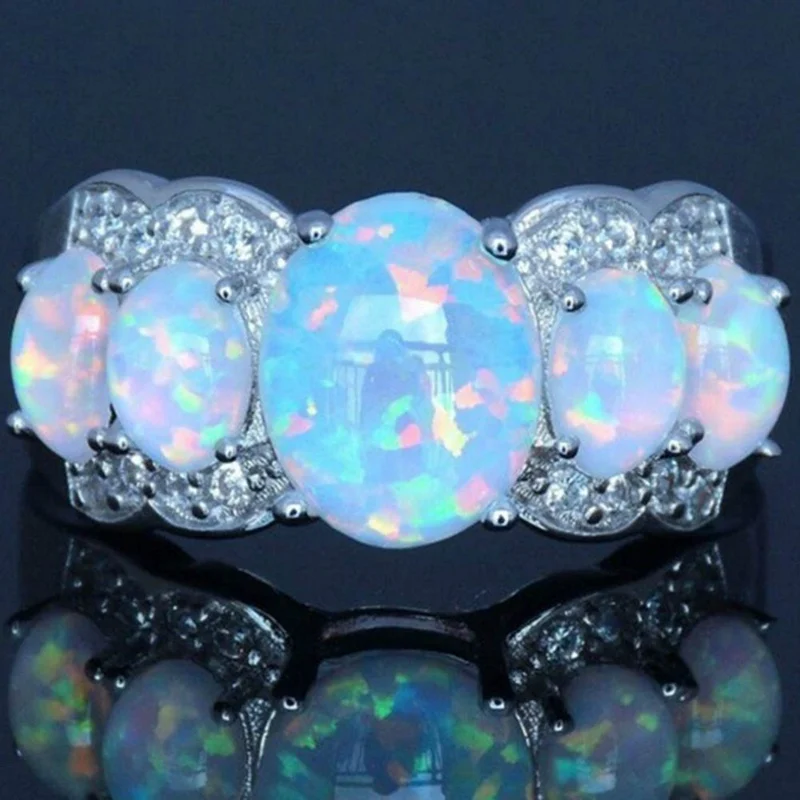 Опал обручальное кольцо серебро Цвет Vintage Opal Обручение кольца для Для женщин, ювелирное изделие, Дропшип Bagues Pour Femme подарок