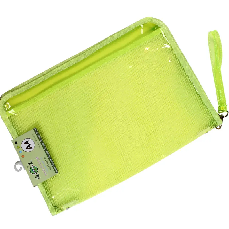 Dumei A4/A5/B6 plasti PVC student file information portable Bright transparent grid waterproof zipper document bag NF-603 - Цвет: A4 greeen