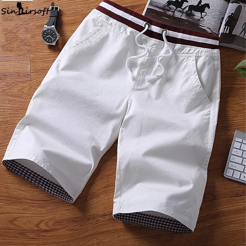 High Drawstring Waist Men's Stretch Casual Shorts 5 Color Beach Wear Straight Shorts Male Plus Size M-4XL Summer Sport Shorts