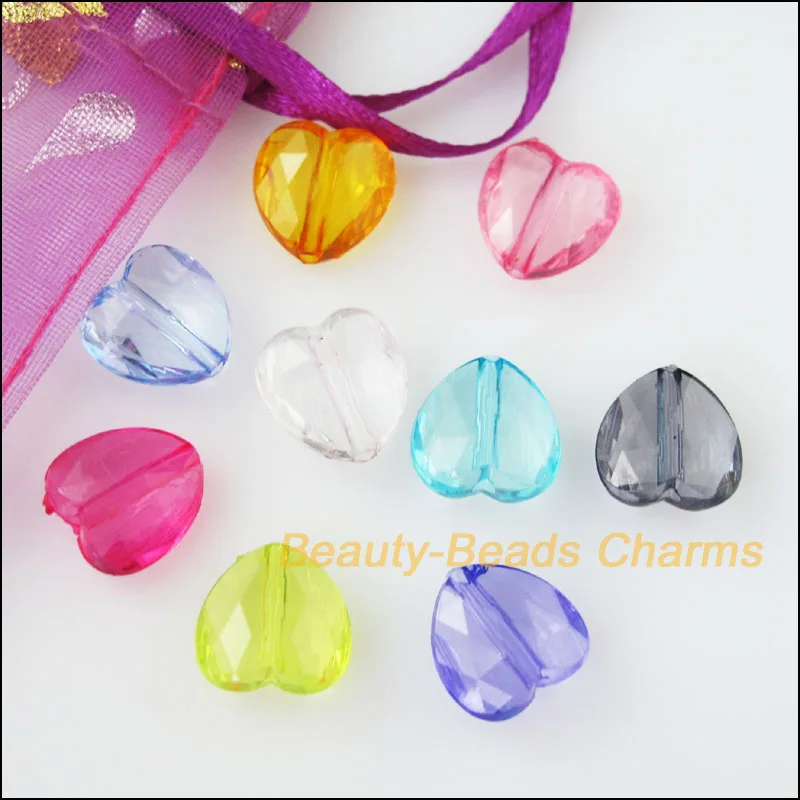 

New 40Pcs Mixed Plastic Acrylic Faceted Heart Charms Spacer Beads 11.5mm