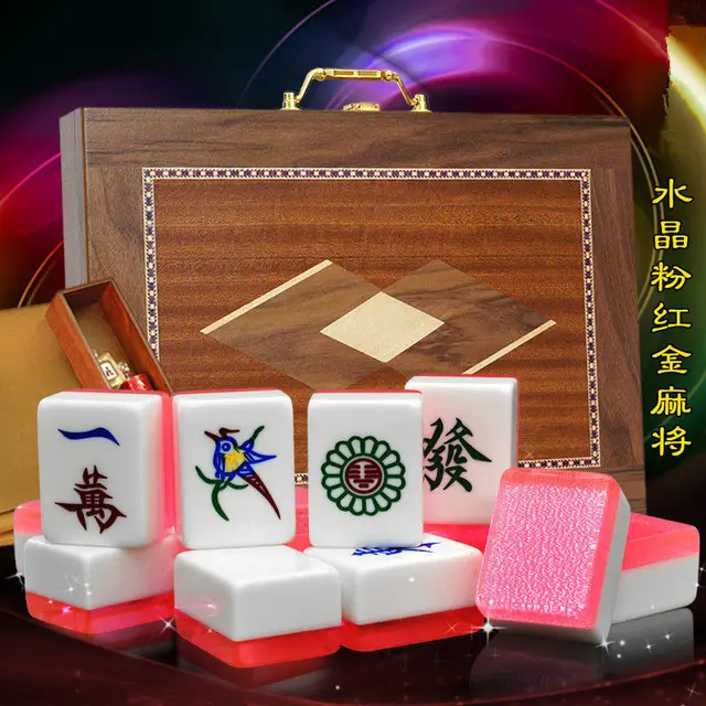 Cheap Chinese Traditional Mahjong Games Portable Travel Mini Pink Acrylic Mahjong Tablecloth Box  small large k8356
