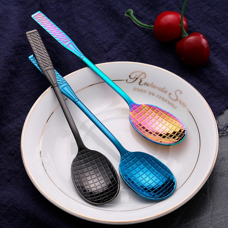 

Creative Stainless Steel Spoon Badminton Racket Shape Coffee Spoon ice cream Dessert Spoon Kitchen Drink Tableware