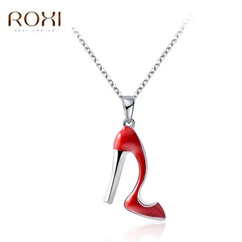 ROXI Necklace Charm Chain Sexy Red Oil Drip High heeled shoes Pendant White Gold Color Necklaces for women fashion Jewelry Gift