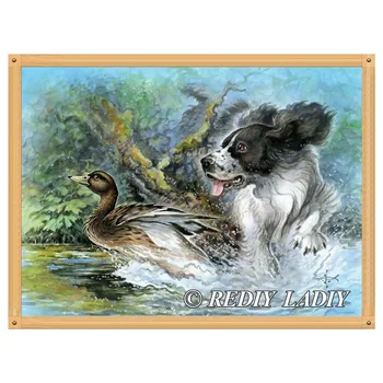 

5D Diamond Painting Cross Stitch Dog and Duck Full Round Drill Diamond Embroidery Crystal Diamond Mosaic Picture of Rhinestones
