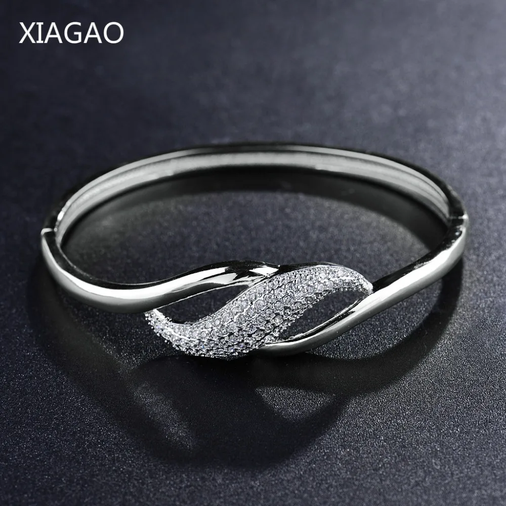 

XIAGAO Trendy Infinity Silver/Gold Color Women's Bracelets White Rhinestones Pulseiras Mirco Pave Cubic Zirconia Bangles Female