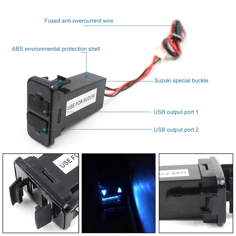 

5V 2.1A Dual USB Car Charger Adapter Fast Car USB Socket Charger GPS Tracker Vehicle Socket Dedicated Power Adapter For Suzuki