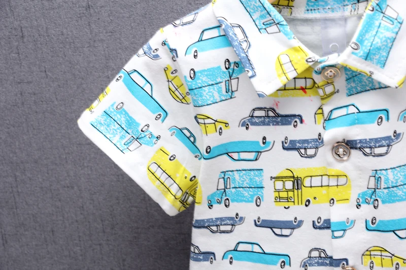 Летний комплект одежды для маленьких мальчиков с рисунком машины, детская одежда рубашка с короткими рукавами+ джинсы для мальчиков, костюм для детей, одежда