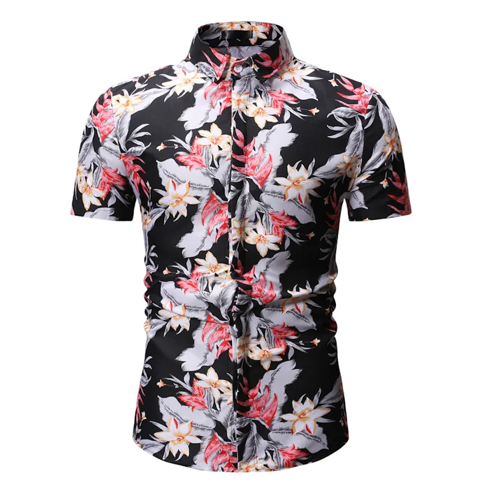 Мужская рубашка с 3D принтом в виде листьев, лето, новая гавайская рубашка с коротким рукавом, мужская повседневная рубашка на пуговицах, рубашки для отдыха, сорочка 3XL - Цвет: YS65 black