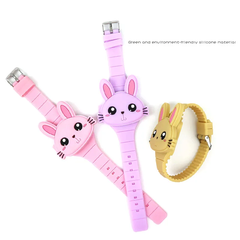 Kids Watches Children Cute Rabbit Cat 3D Cartoon LED Electronic Watch Boys and Girls Silicone Toy Wrist Watches Birthday Gifts 3