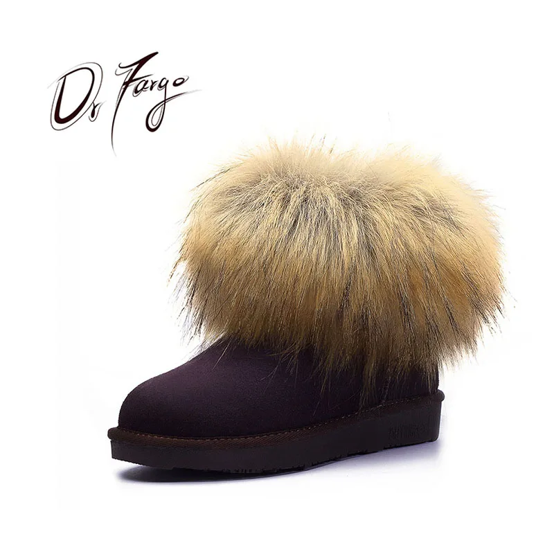 

DRFARGO 2019 Winter Fashion Shoes Women Cow Suede Snow Boots Round Toe Slip on Fur top Warm Plush Ankle Boots size 35-40 BYN5880