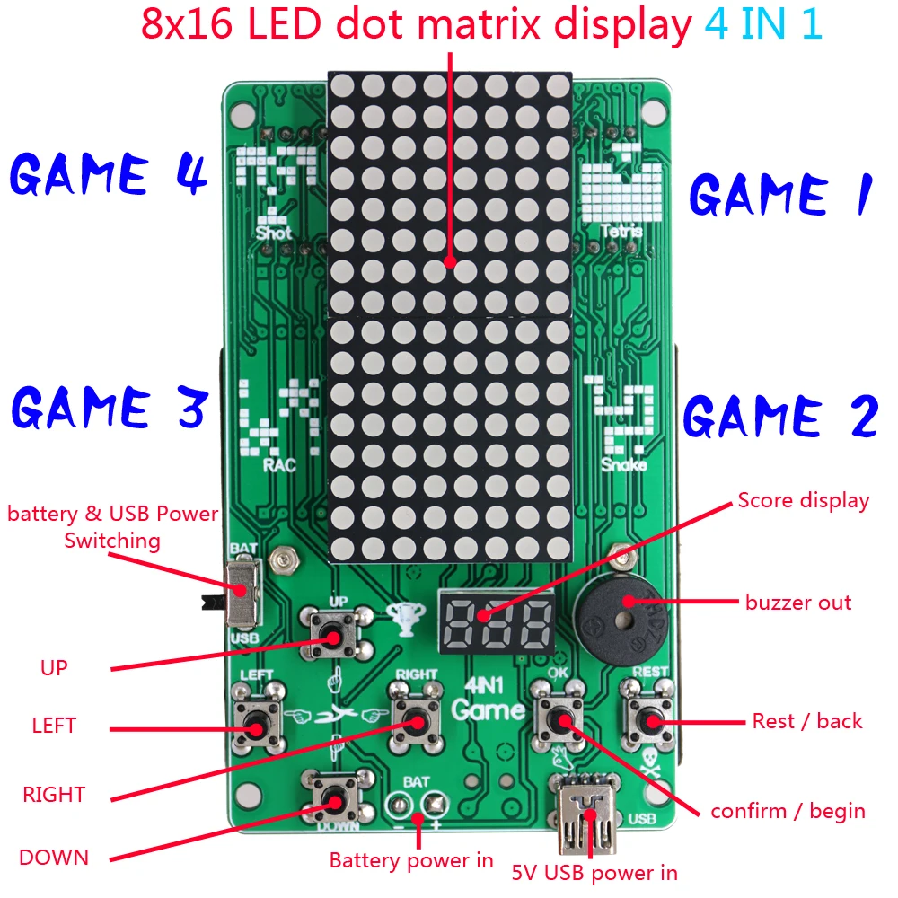 Электронный DIY набор 8x16 матричный игровой автомат для тетрис/змея/выстрел/Гонки Diy Kit электронный