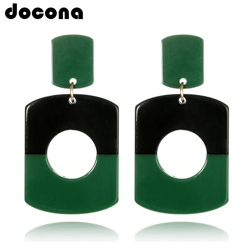 

docona Hit Color Acrylic Round Rectangle Drop Earring for Women Exaggerated Hollow Dangle Earrings Patry Jewelry 5601