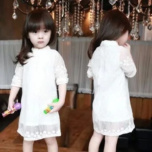 

New Spring Autumn Girls Korean Baby Clothes Lace Embroidered Princess Dress Kids Clothing White