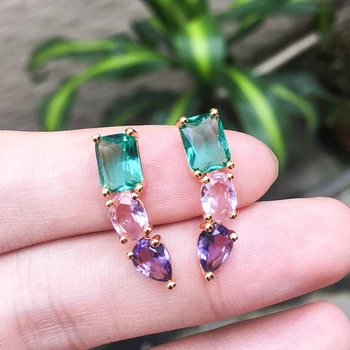 

Geometric Fashion Luxury Earings Colorful Crystal Zircon Gold Stud Earrings for Women Black Earrings 2019 New Jewelry