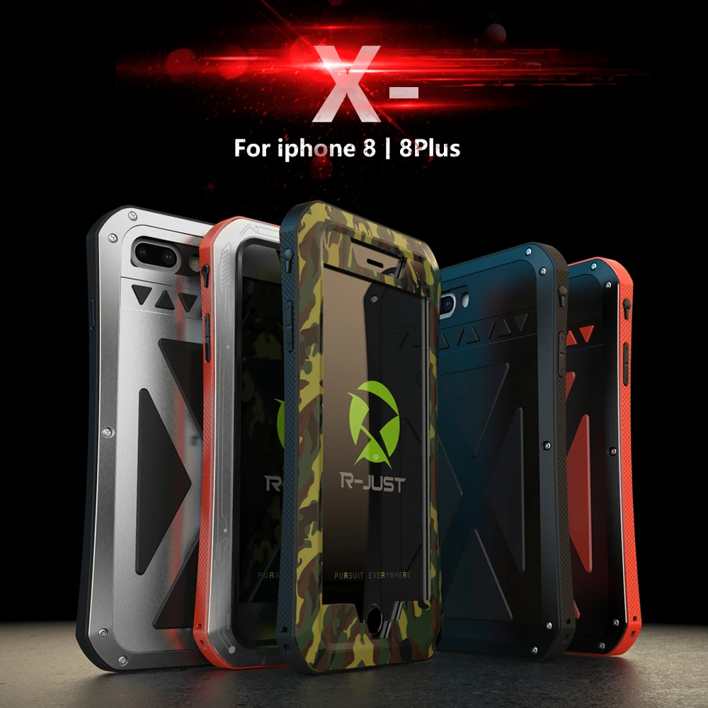 

R-JUST phone Case For iPhone 8 8 Plus X AMIRA Luxury Hard Metal Armor Shockproof Aluminum Waterproof Protective Cases funda