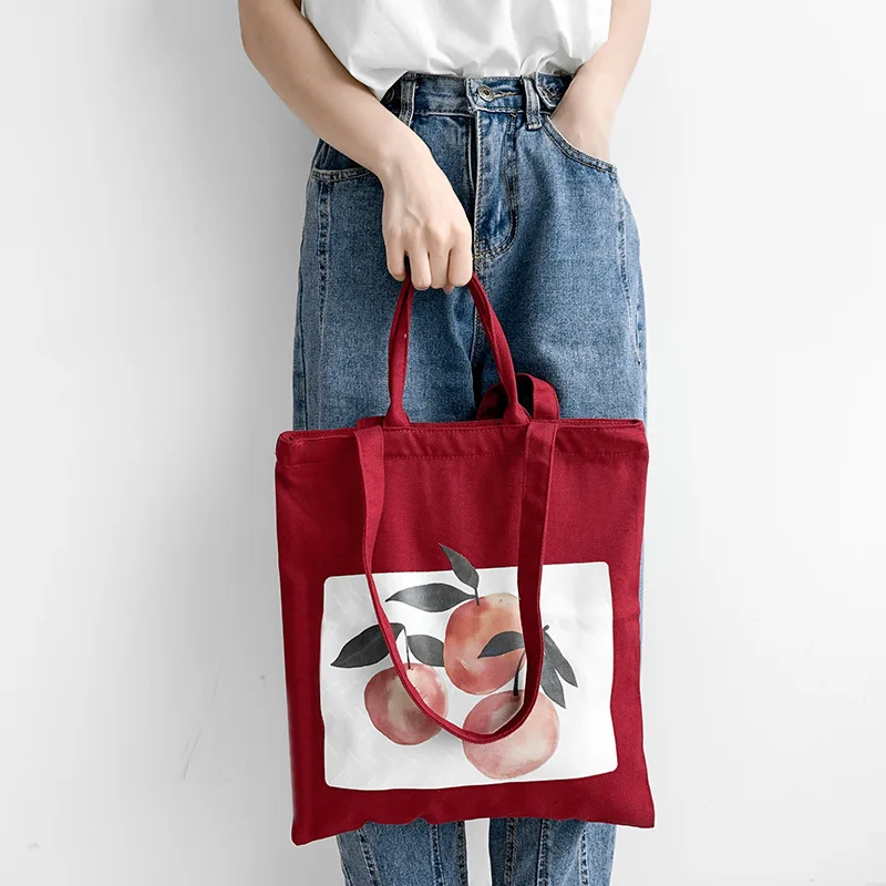 

Casual Canvas Shoulder Bag for Women Reusable Shopping Bag 2019 New Fashion Illustration Handbag High Quality Designer Women Bag