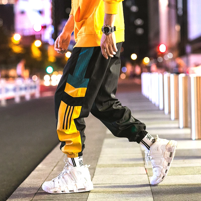 ركض Sweatpants الرجال عارضة سروال مخطط الأزياء فضفاض السراويل الترنك الرجال عرق السراويل الرياضية اليابانية الشارع الشهير الأبيض الأسود