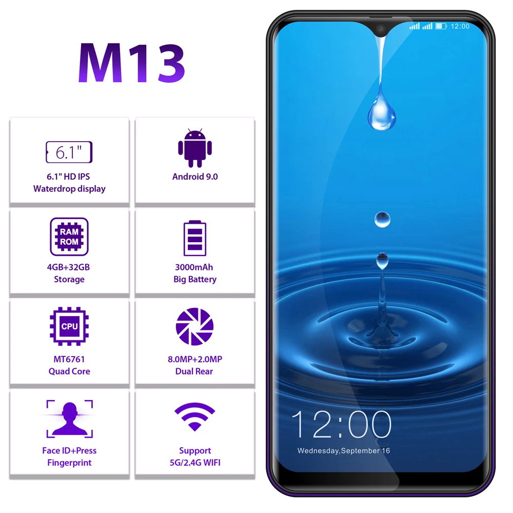 LEAGOO M13 Android 9,0 19:9 6," смартфон 4 ГБ 32 ГБ MT6761 четырехъядерный отпечаток пальца лица ID 4G LTE мобильный телефон