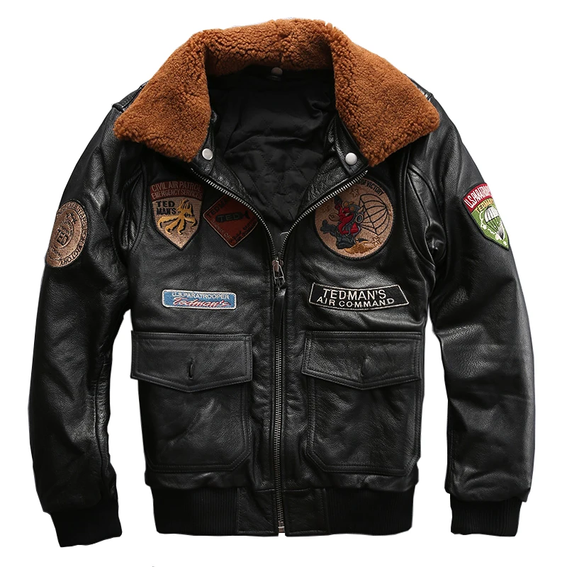 

Read Description! Asian size men's cow leather fur collar outwear mens cowhide genuine leather embroidery rider jacket 8131