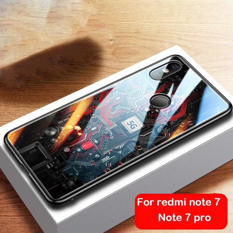 

Aixuan Glass Case For Xiaomi Redmi note 7 Case painted Tempered Glass Silicon Protective Cover Redmi Note 7 pro Cases