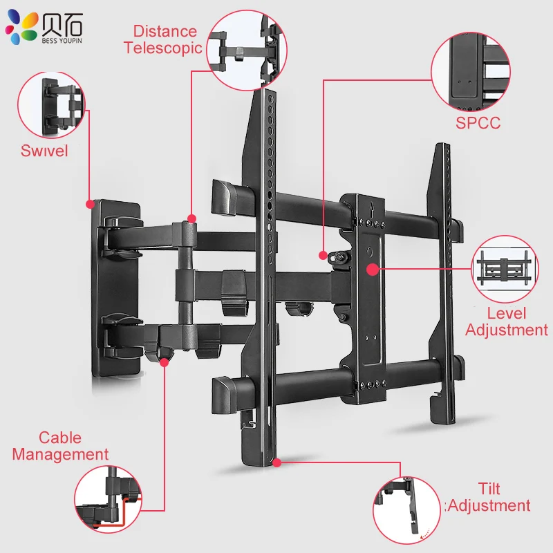 Полный движения выдвижной ЖК-кронштейн тв настенное крепление Наклонный поворотный настенный стенд Регулируемый Кронштейн подходит для 32-7" Максимальная поддержка 50 кг