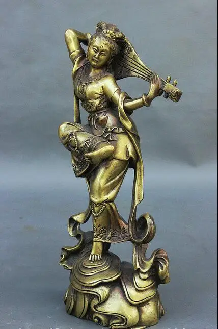 

free 10" Tibetan Bronze Saraswati Fairy of Wonderful Sound Belle Goddess Statue fast