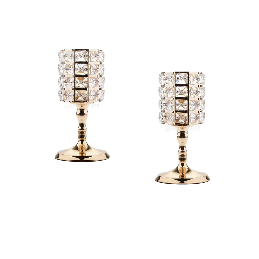2 Pieces Romantic Sparkle Crystal Beads Votive Tealight Candle Holders Wedding Party Centerpieces 8.66''H