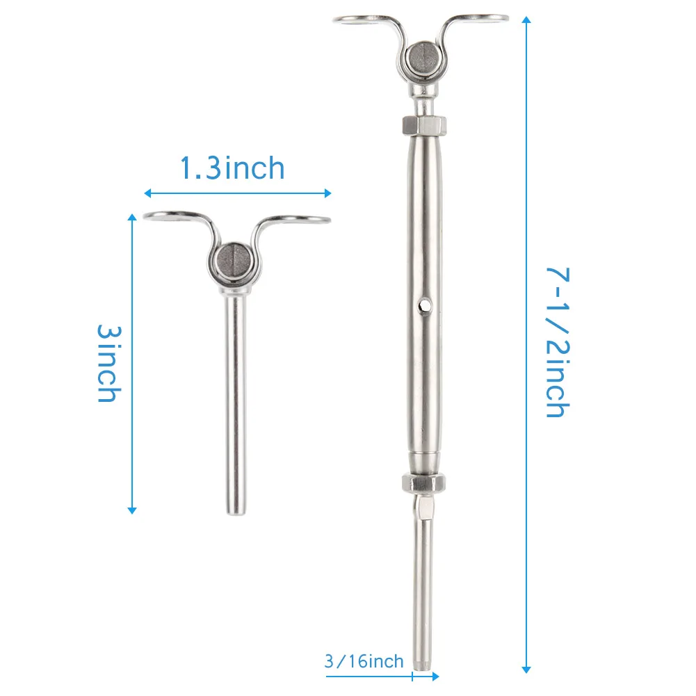 2Pcs/set T316 Stainless Steel Deck Toggle Tensioner Set For 3/16 Cable Railing Door Sills