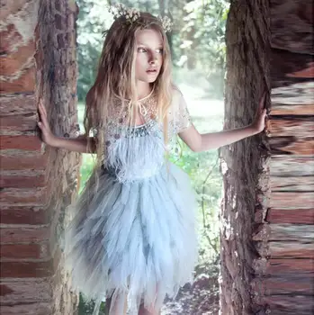

2018 Feather Mesh Ball Dresses For Girls Princess, Children Fashion Party Sling Dress 6 pcs/lot, Wholesale