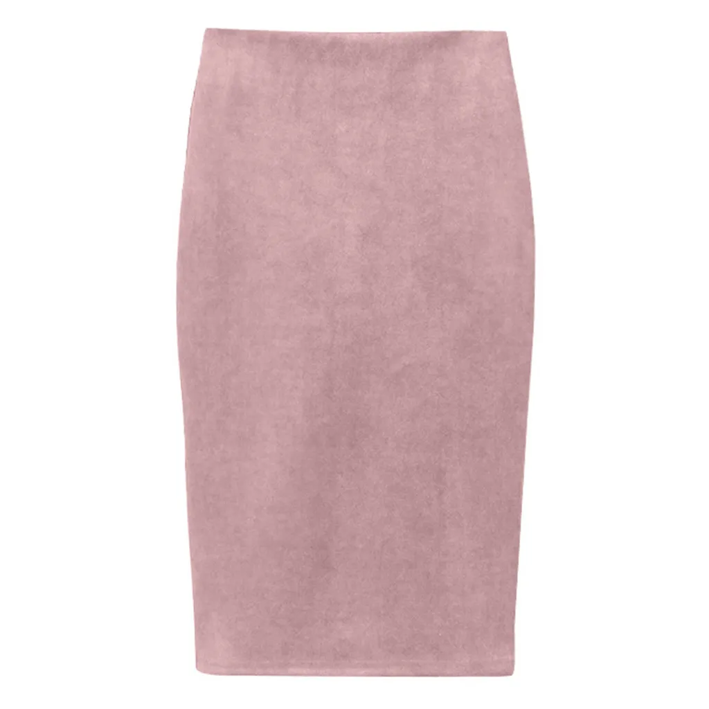Autumn Winter Women Pencil Skirt High Waist Cotton Solid Color Stretch Elastic Slim Business OL Bodycon Skirts