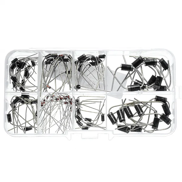 

100PCs Diodes Kit Rectifier Schottky 1N4007 1N4148 1N5817 1N5408 1N5822 1N5399 FR107 FR207 In Component Box Rectifiers