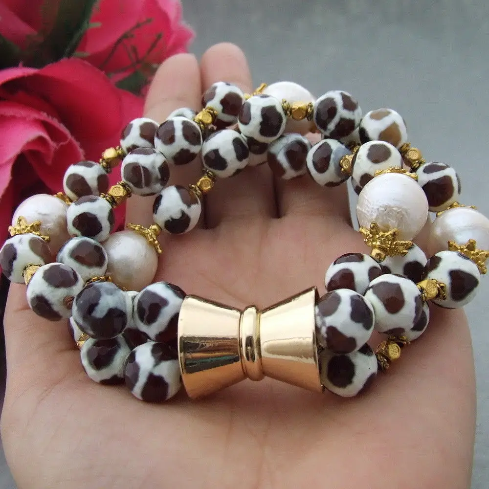 

FC061211 4 Strands Round Faceted Stone White Freshwater Keshi Pearl Bracelet