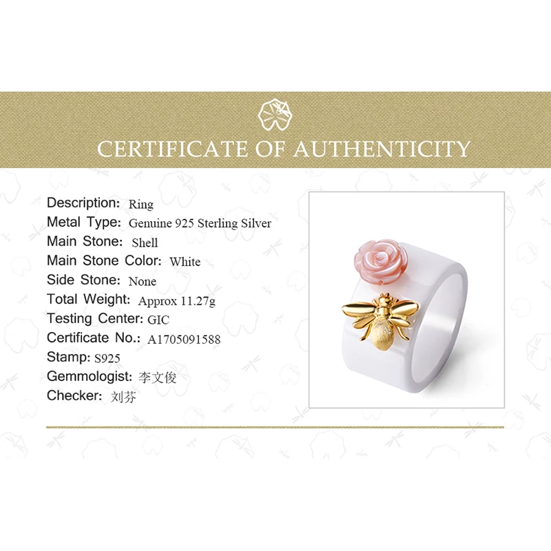 Lotus Fun Solid 925 Sterling Silver Rings for Women Ceramic Bee Rose Flower Silver Ring valentines day gift vintage jewelry