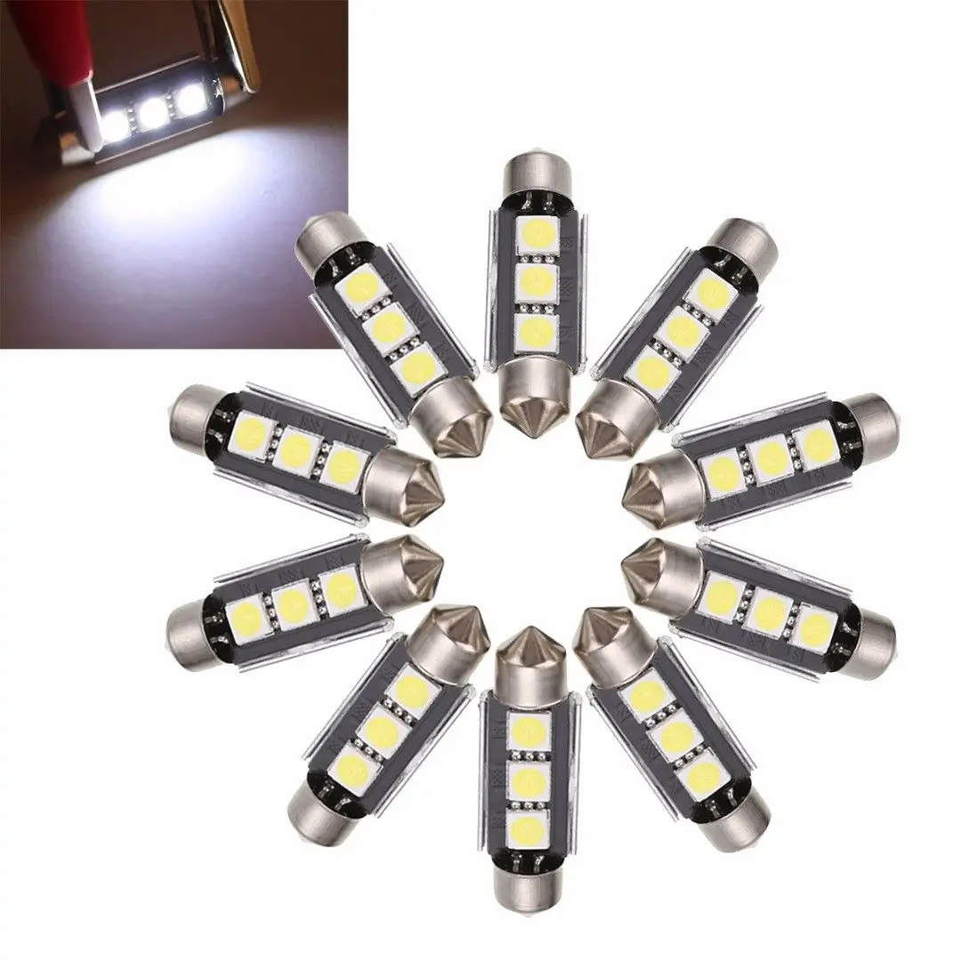 10 шт. Белый светодиодный 3SMD C5W CANBUS без ошибок фестон купольная лампа аксессуары для ламп