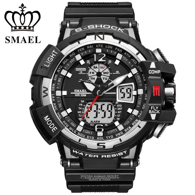 Prix pour SMAEL Marque Sport Montre Hommes Imperméable De Mode Militaire Horloge de Choc Hommes De Luxe Analogique À Quartz Double Affichage montres Prix pour SMAEL Marque Sport Montre Hommes Imperméable De Mode Militaire Horloge de Choc Hommes De Luxe Analogique À Quartz Double Affichage montres