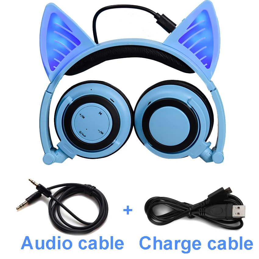 Funelego 2019 Cat Ear Wireless Earphone Flashing Glowing Adult Kid Headset Bluetooth Headphones Mic With LED Light For PC Laptop