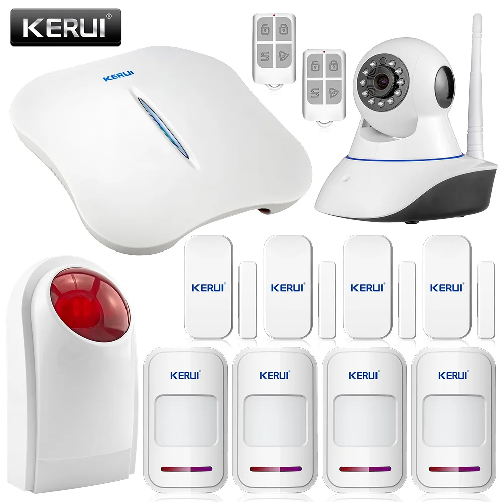 KERUI WiFi wireless PTSN Voice Home Burglar Security Alarm system + IP Camera + Flash Siren IOS Android APP control