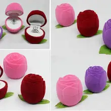 День Святого Валентина подарочной коробке розового цвета красное кольцо коробка ювелирных изделий Свадебные Обручение бархатная Роза кольцо Box 50 шт./лот