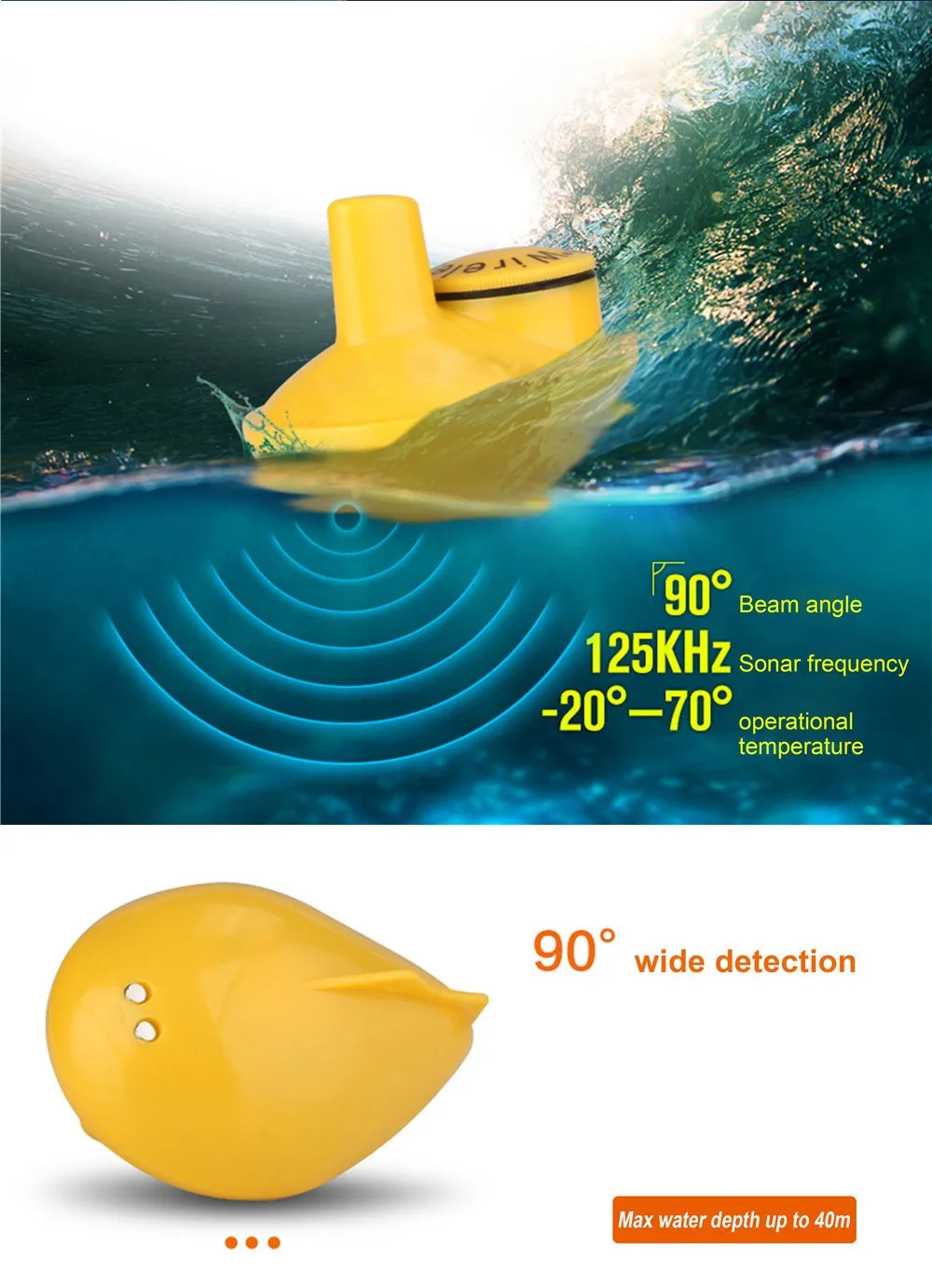 Display a Cores sem Fio Inventor de Peixes Inventor de Peixes para Isca de Pesca Venda Quente Lucky Alarme 40 m - 130ft Profundidade Echo Sonder para Isca de Pesca Ffcw1108-1 7 Venda quente lucky FFCW1108-1 display a cores