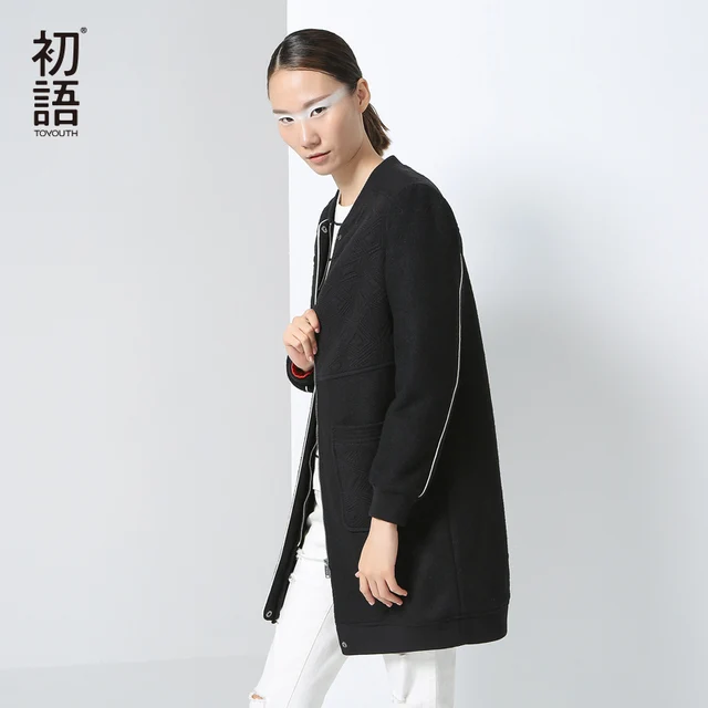 Best price at $114 Cheap Toyouth 2016 Winter Slim Medium Long Women's Cardigans Coat Long Sleeve Patchwork Fashion Stand Collar Plus Size Coats