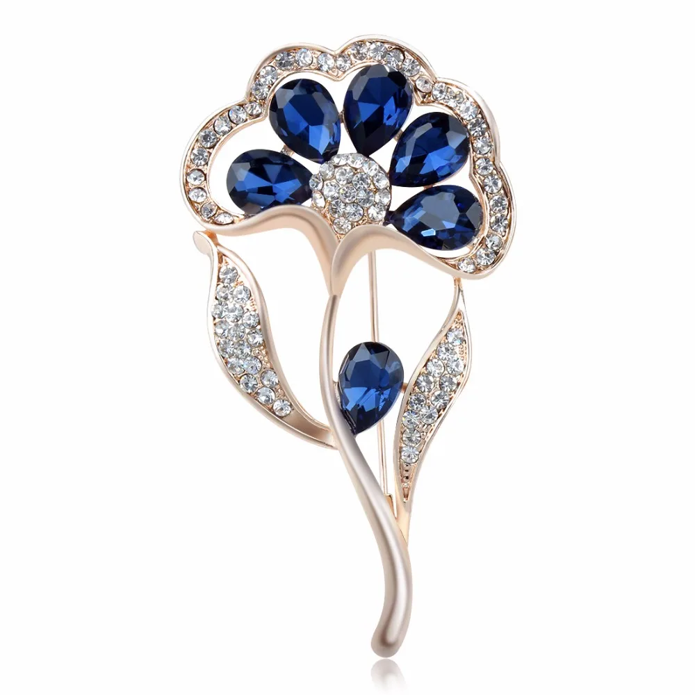 Jewelry Flower Brooches Women's Rose Gold Color Crystal Rhinestone