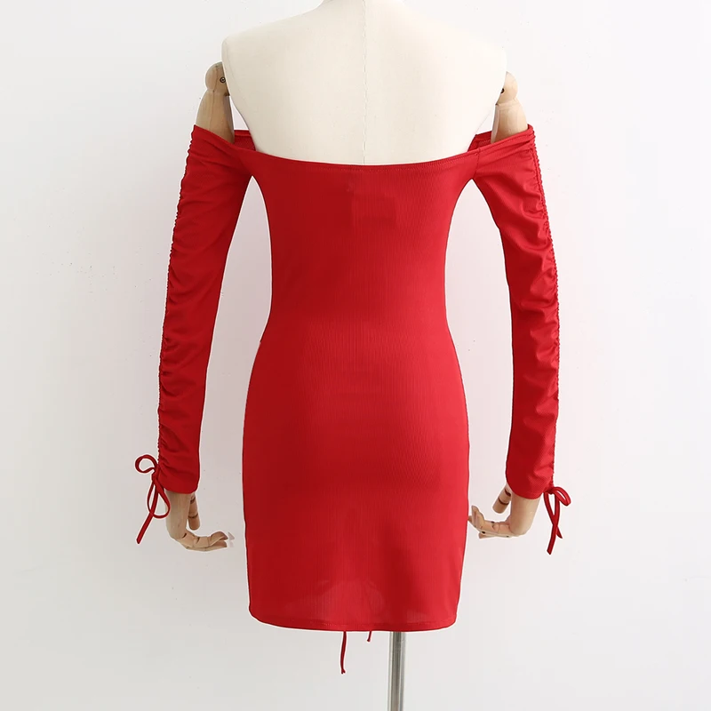 Bu19 Pour Moulantes Femmes xddr19black Dames Robes Manches Longues Mini Robe Xddr19red À Élégant Sexy Off Épaule De Mode vS1EwSZxq