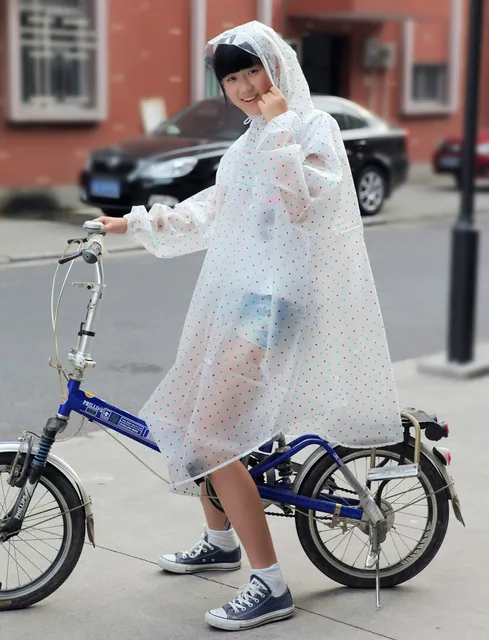 Unisex Outdoor Popular Polka Dot Transparent Plastic EVA Adult Bicycle Raincoat Climbing Rain Poncho
